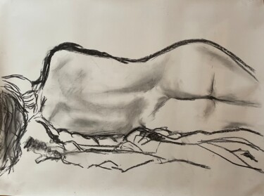Drawing titled "Nu au repos" by Sophie Debrade, Original Artwork, Charcoal