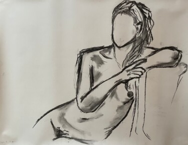 Drawing titled "L’attente" by Sophie Debrade, Original Artwork, Charcoal