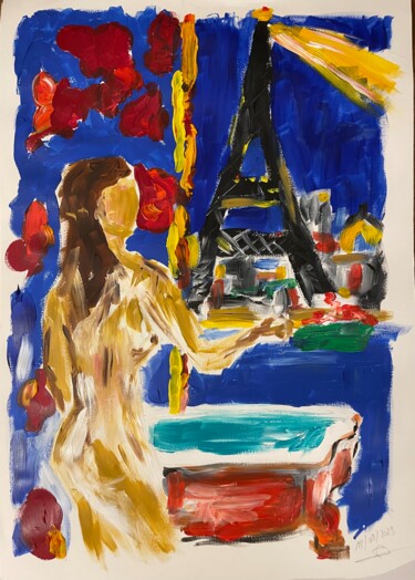 Malerei mit dem Titel "Une nuit à Paris" von Sophie Debrade, Original-Kunstwerk, Acryl