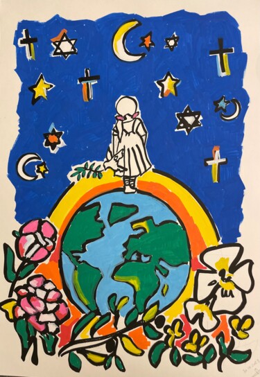 Schilderij getiteld "Chacun son étoile" door Sophie Debrade, Origineel Kunstwerk, Marker