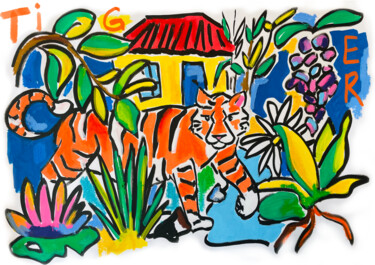 Malerei mit dem Titel "TIGER" von Sophie Debrade, Original-Kunstwerk, Digitale Collage