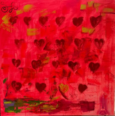 Painting titled "Love love love" by Sophie Defebvre, Original Artwork, Oil Mounted on Wood Stretcher frame