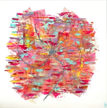 Картина под названием "ColorFull Flower" - Sophie Delporte, Подлинное произведение искусства, Акрил Установлен на Деревянная…