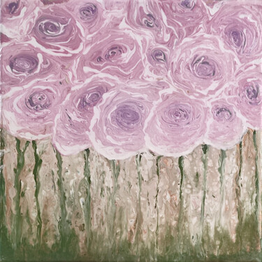 Painting titled "Pivoines ou roses ?" by Sophie Detrez, Original Artwork, Acrylic Mounted on Wood Stretcher frame