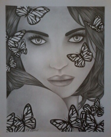 Σχέδιο με τίτλο "Papillons" από Sophie Dumont (heavenly), Αυθεντικά έργα τέχνης, Γραφίτης