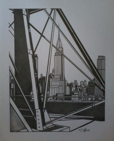 Dibujo titulada "New York, vue de Ch…" por Sophie Dumont (heavenly), Obra de arte original, Grafito