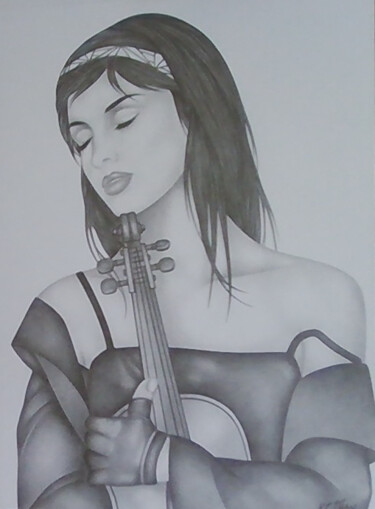 Drawing titled "Jeune fille au viol…" by Sophie Dumont (heavenly), Original Artwork, Graphite