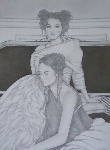 Dibujo titulada "Les Précieuses." por Sophie Dumont (heavenly), Obra de arte original, Grafito