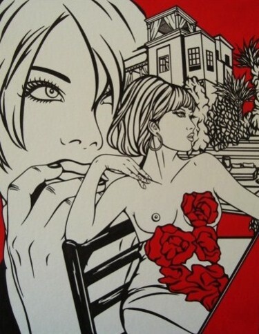 Dessin intitulée "Des fleurs rouges" par Sophie Dumont (heavenly), Œuvre d'art originale