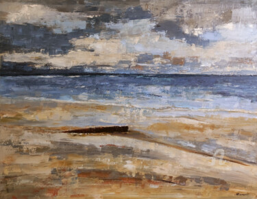 Painting titled "plage" by Sophie Dumont, Original Artwork, Oil Mounted on Wood Stretcher frame