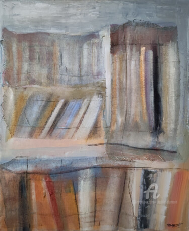 Painting titled "bibliotheque 8" by Sophie Dumont, Original Artwork, Oil Mounted on Wood Stretcher frame