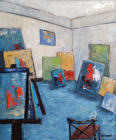 Painting titled "atelier 6" by Sophie Dumont, Original Artwork, Oil