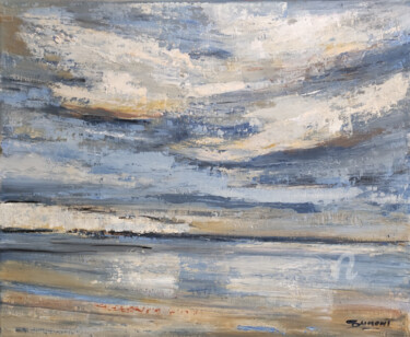 Painting titled "reflets sur la plage" by Sophie Dumont, Original Artwork, Oil