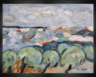 Painting titled "paysage d'été" by Sophie Dumont, Original Artwork, Oil Mounted on Wood Stretcher frame