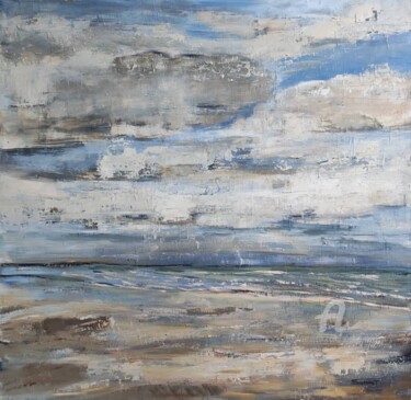 Painting titled "ciel gris en Norman…" by Sophie Dumont, Original Artwork, Oil Mounted on Wood Stretcher frame