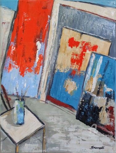 Malerei mit dem Titel "Mon atelier" von Sophie Dumont, Original-Kunstwerk, Öl
