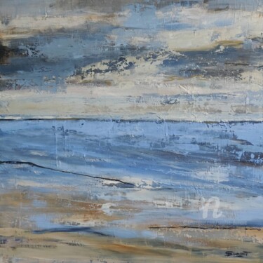 Painting titled "Littoral Normand" by Sophie Dumont, Original Artwork, Oil Mounted on Wood Stretcher frame