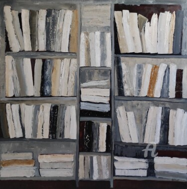 Malerei mit dem Titel "Les manuscrits" von Sophie Dumont, Original-Kunstwerk, Öl Auf Keilrahmen aus Holz montiert