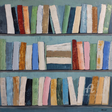 Painting titled "reading" by Sophie Dumont, Original Artwork, Oil Mounted on Wood Stretcher frame