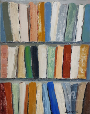 Pintura titulada "Les livres 3" por Sophie Dumont, Obra de arte original, Oleo Montado en Bastidor de camilla de madera