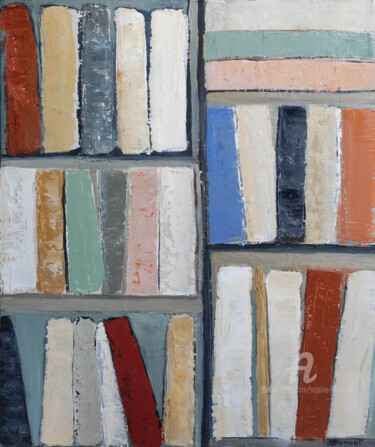 Painting titled "books 4" by Sophie Dumont, Original Artwork, Oil