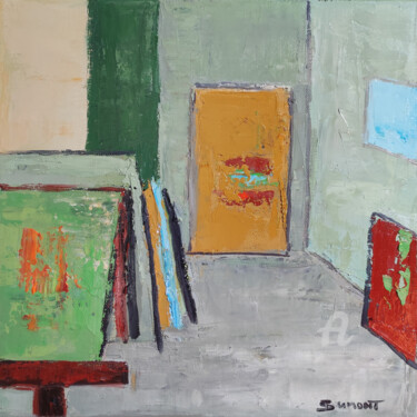 Painting titled "atelier 19" by Sophie Dumont, Original Artwork, Oil Mounted on Wood Stretcher frame