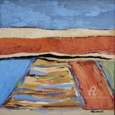 Painting titled "fields 9" by Sophie Dumont, Original Artwork, Oil Mounted on Wood Stretcher frame