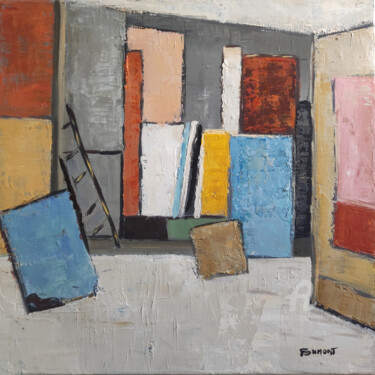 Painting titled "couleurs d'atelier" by Sophie Dumont, Original Artwork, Oil Mounted on Wood Stretcher frame