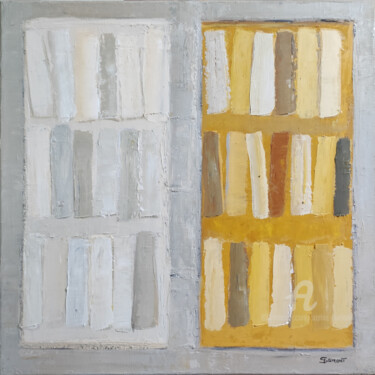 Painting titled "amarillo" by Sophie Dumont, Original Artwork, Oil Mounted on Wood Stretcher frame