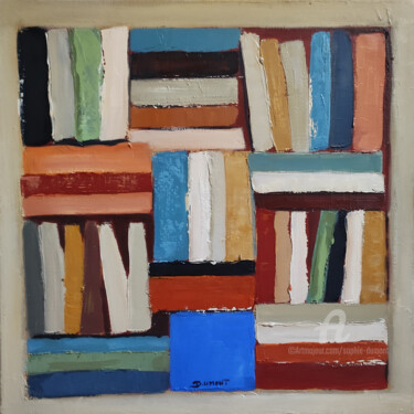 Painting titled "abstract books" by Sophie Dumont, Original Artwork, Oil Mounted on Wood Stretcher frame