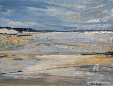 Painting titled "norman beach" by Sophie Dumont, Original Artwork, Oil Mounted on Wood Stretcher frame