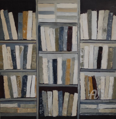 Painting titled "la bibliotheque" by Sophie Dumont, Original Artwork, Oil Mounted on Wood Stretcher frame