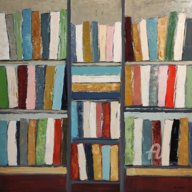 Painting titled "ondes litteraires" by Sophie Dumont, Original Artwork, Oil Mounted on Wood Stretcher frame
