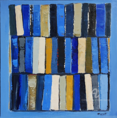 Painting titled "Les mots bleus" by Sophie Dumont, Original Artwork, Oil Mounted on Wood Stretcher frame