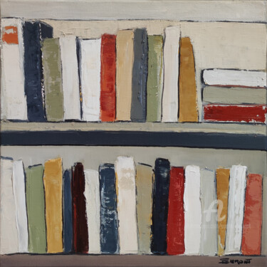 Schilderij getiteld "L'art des livres" door Sophie Dumont, Origineel Kunstwerk, Olie Gemonteerd op Frame voor houten brancard