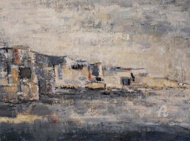 Pintura titulada "Les falaises grises" por Sophie Dumont, Obra de arte original, Oleo Montado en Bastidor de camilla de made…