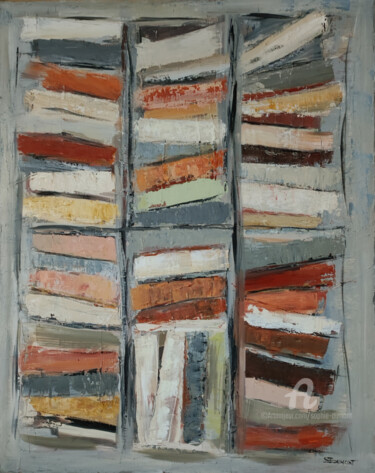 Painting titled "bibliothèque 6" by Sophie Dumont, Original Artwork, Oil