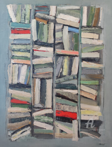 Painting titled "bibliothèque verte" by Sophie Dumont, Original Artwork, Oil