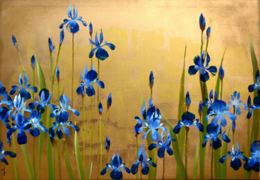 Schilderij getiteld ""Iris"" door Sophie Duplain, Origineel Kunstwerk, Acryl Gemonteerd op Frame voor houten brancard