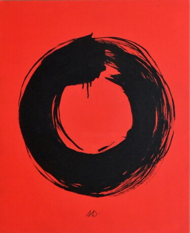 Painting titled ""Cercle Enso Rouge"" by Sophie Duplain, Original Artwork, Acrylic Mounted on Wood Stretcher frame