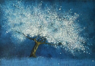 Pittura intitolato ""Bleu Nuit"" da Sophie Duplain, Opera d'arte originale, Acrilico Montato su Telaio per barella in legno