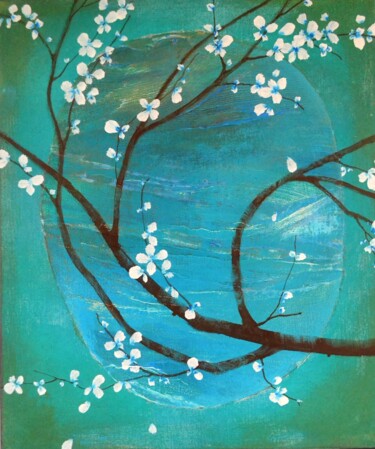 Peinture intitulée ""Sakura in Emerald…" par Sophie Duplain, Œuvre d'art originale, Huile