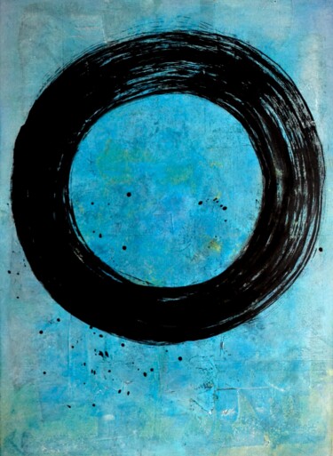 Картина под названием ""Ensô NoirBleu"" - Sophie Duplain, Подлинное произведение искусства, Акрил Установлен на Деревянная р…