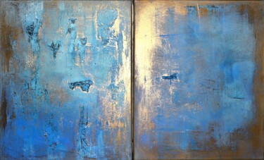 Schilderij getiteld ""L'Or Bleu 2"" door Sophie Duplain, Origineel Kunstwerk, Acryl Gemonteerd op Frame voor houten brancard