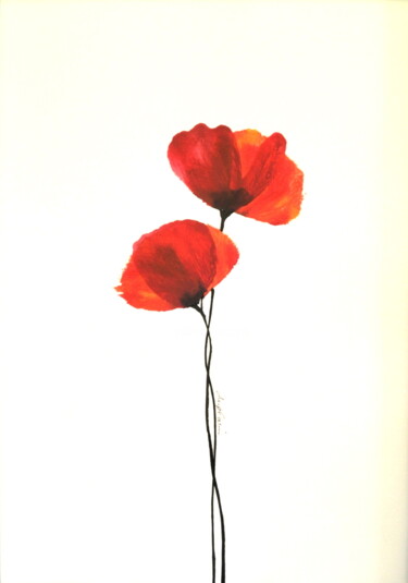 Desenho intitulada ""Fleurs Rouges 2"" por Sophie Duplain, Obras de arte originais, Acrílico Montado em Painel de madeira