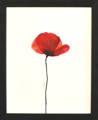 Tekening getiteld ""Fleur Rouge 3"" door Sophie Duplain, Origineel Kunstwerk, Acryl Gemonteerd op Houten paneel