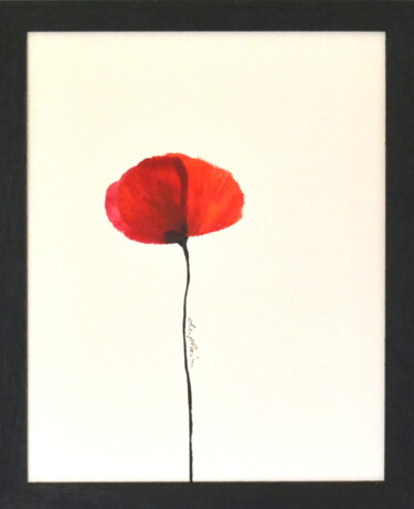 Drawing titled ""Fleur Rouge 4"" by Sophie Duplain, Original Artwork, Acrylic Mounted on Wood Panel
