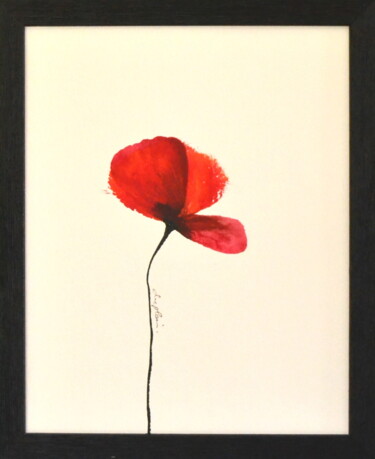 Σχέδιο με τίτλο ""Fleur Rouge 5"" από Sophie Duplain, Αυθεντικά έργα τέχνης, Ακρυλικό Τοποθετήθηκε στο Ξύλινο πάνελ