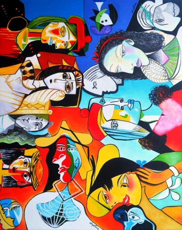 Картина под названием ""Autour de Pablo, 3" - Sophie Duplain, Подлинное произведение искусства, Акрил Установлен на Деревянн…