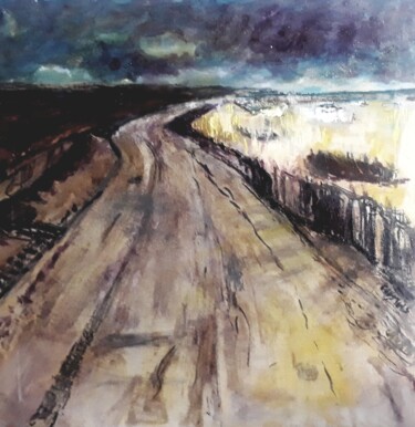 Painting titled "Sur le chemin vers…" by Sophie Ema Courtois, Original Artwork, Oil Mounted on Wood Stretcher frame